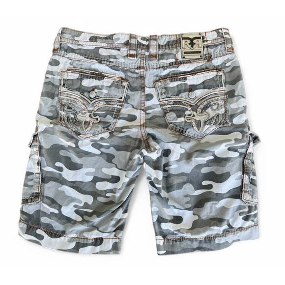 ROCK REVIVAL grey camo Volcano Stitch pockets military army cargo shorts 38 - Picture 2 of 9